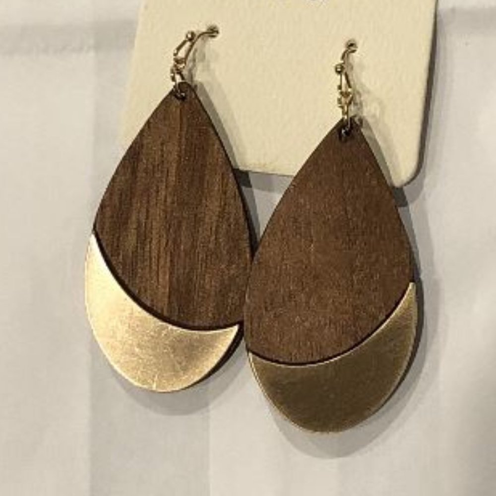Wood / Gold Disc Earrings